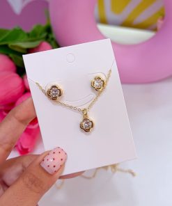 21001-8 SET Collar con Zarcillos flor con cristal