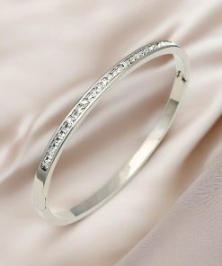 41136 - Pulsera acero plateada con cristales