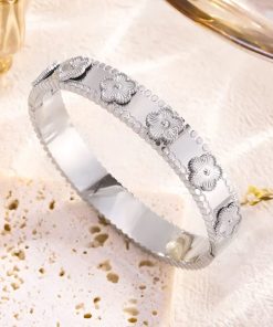 41144 - Pulsera acero plateada multi flor