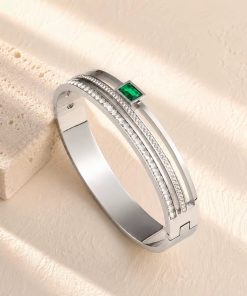 Alternative view of 41145 - Pulsera acero plateada con cristales