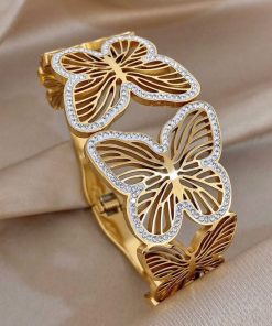 41149 - Pulsera acero dorada multi mariposa con cristales