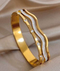 41150 - Pulsera acero dorada ondas con cristales