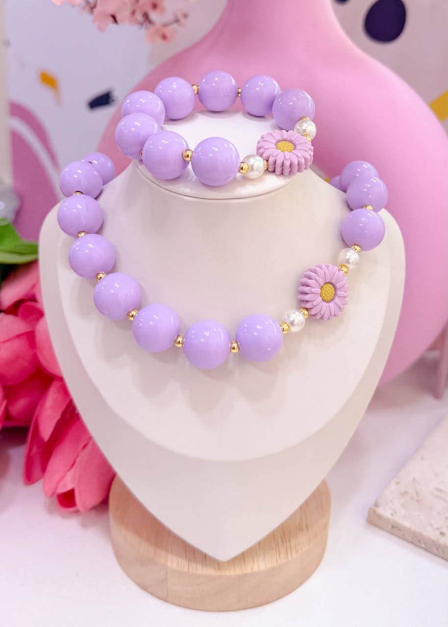 21167 - Set collar chicle lila con girasol