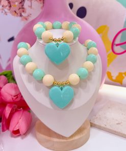 21169 - Set collar chicle turquesa con beige