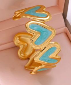 41073-3 Pulsera Acero dorada multi corazon azul claro