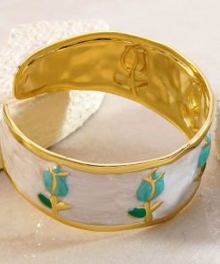41068-2 Pulsera Acero dorada tulipan turquesa