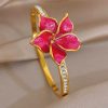 41194 - Pulsera acero dorada flor rojo