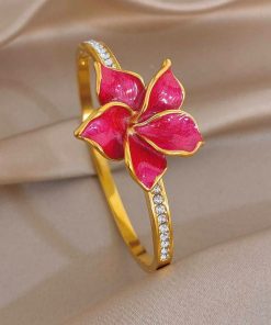 41194 - Pulsera acero dorada flor rojo