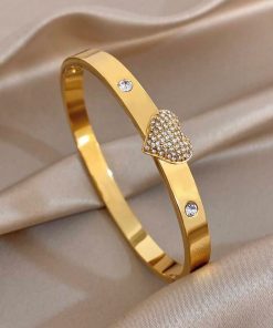 41201 - Pulsera acero dorado corazon con cristales