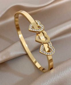 41202 - Pulsera acero dorado tri corazon