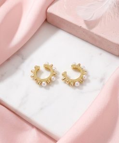 80503 - Earcuff dorado perlas y picos