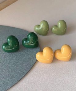 80484-1 Set 3 Par zarcillos corazon verde