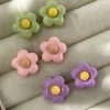 80485-1 Set 3 Par zarcillos flor rosa morado verde