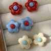 80485 - Set 3 Par zarcillos flor rojo azul blanco