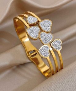 41206 - Pulsera acero dorado multi corazones cristales