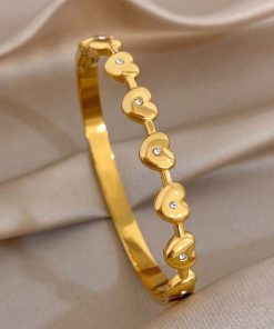 41207 - Pulsera acero dorado multi corazones con 1 cristal