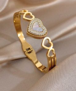 41211 - Pulsera acero dorado multi corazon