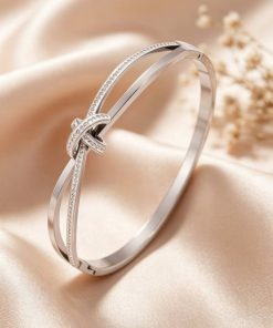 41208-1 Pulsera acero plateada nudo con cristales