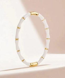 41196-1 Pulsera acero bambu blanca