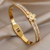41239 - Pulsera acero dorado flor con cristales