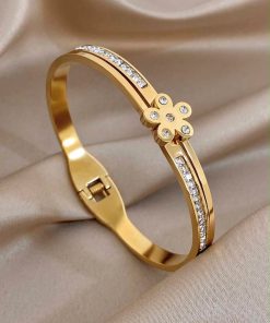 41239 - Pulsera acero dorado flor con cristales
