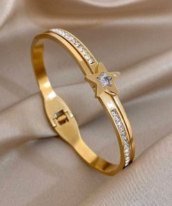 41237 - Pulsera acero dorado estrella con cristales