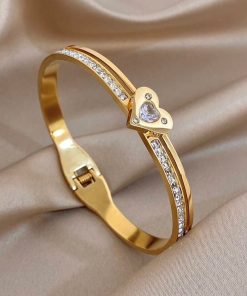 41238 - Pulsera acero dorado corazón con cristales